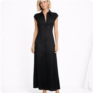 SCANLAN THEODORE black 100% linen maxi dress sleeveless shirt dress US size 2